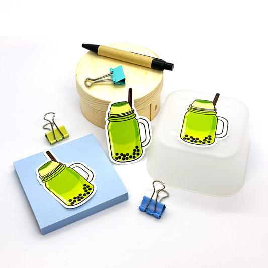 'Matcha Pudding Bubble Tea' Sticker