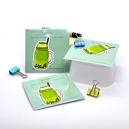 'Matcha Pudding Bubble Tea' Sticker