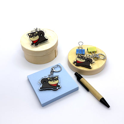 'Happy Shiba' - Charcoal Keychain